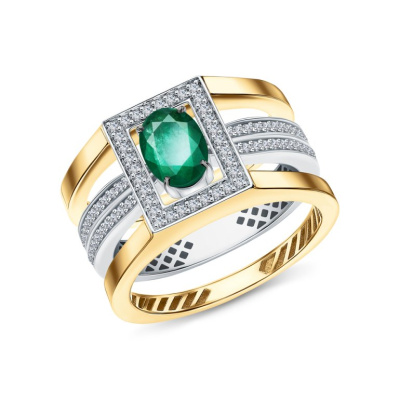 Золотое кольцо с бриллиантами природными и изумрудами природными