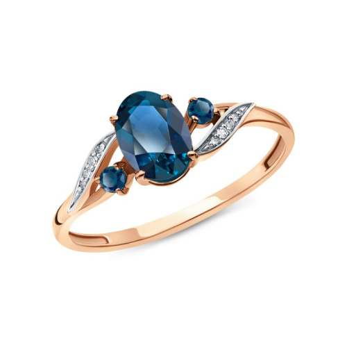 Золотое кольцо с бриллиантами природными и топазами природными