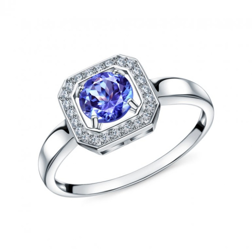 Золотое кольцо с бриллиантами природными и танзанитами природными