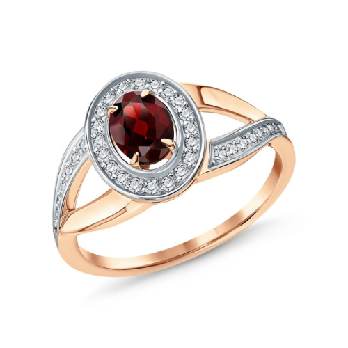 Золотое кольцо с бриллиантами природными и гранатами природными