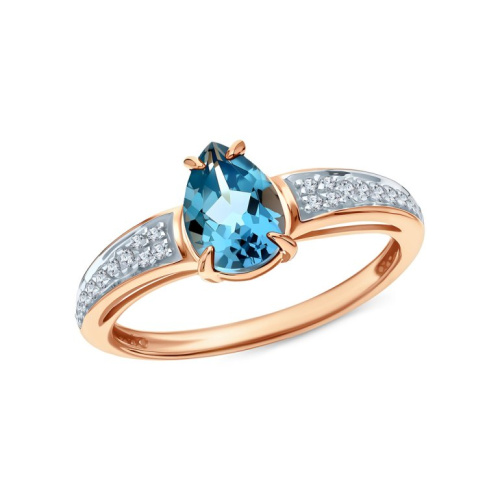 Золотое кольцо с бриллиантами природными и топазами природными