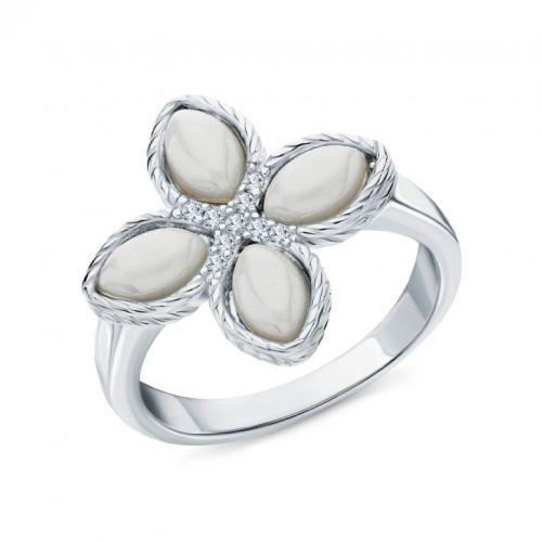 Серебряное кольцо с фианитами и керамикой