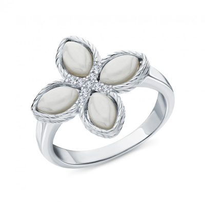 Серебряное кольцо с фианитами и керамикой