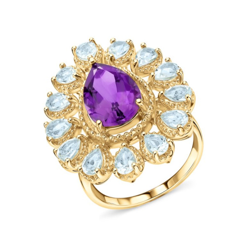 Серебряное кольцо с топазами природными и аметистами природными