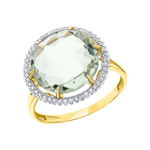 Золотое кольцо с празиолитом и бриллиантами