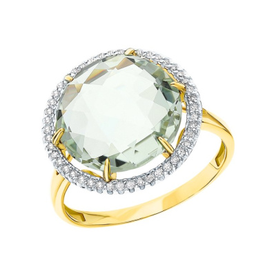 Золотое кольцо с празиолитом и бриллиантами