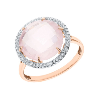 Золотое кольцо с розовым кварцем и бриллиантами