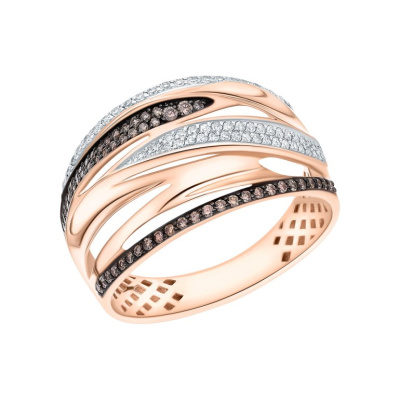 Золотое кольцо с бриллиантами и бриллиантами коньячными природными