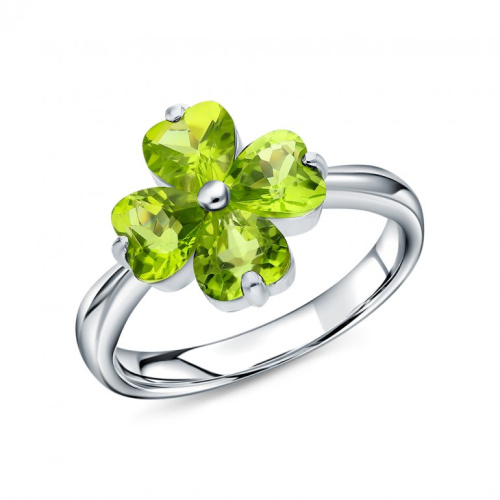 Серебряное кольцо с хризолитами природными