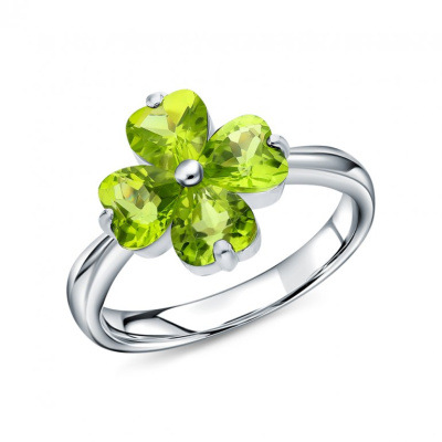 Серебряное кольцо с хризолитами природными