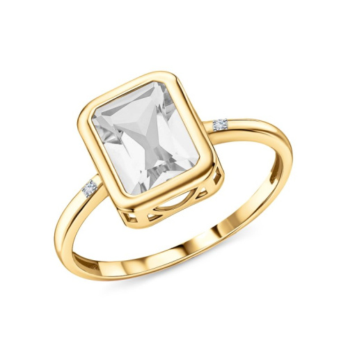 Золотое кольцо с бриллиантами природными и хрусталем