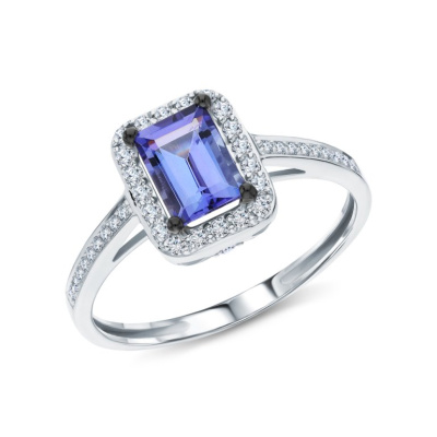 Золотое кольцо с бриллиантами природными и танзанитами природными