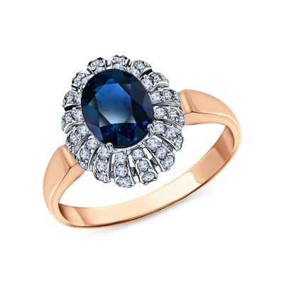 Золотое кольцо с бриллиантами природными и сапфирами природными