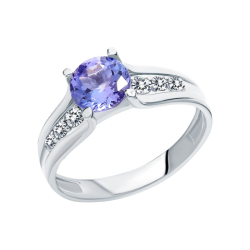 Золотое кольцо с бриллиантами природными и танзанитами природными