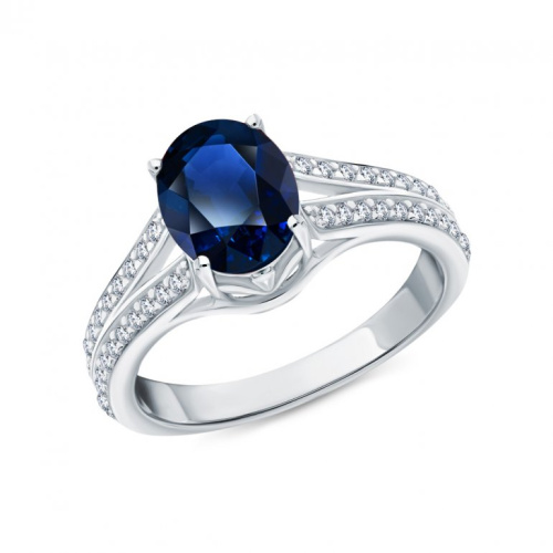 Серебряное кольцо с фианитами и сапфиром природным