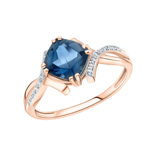 Золотое кольцо с бриллиантами природными и топазами природными