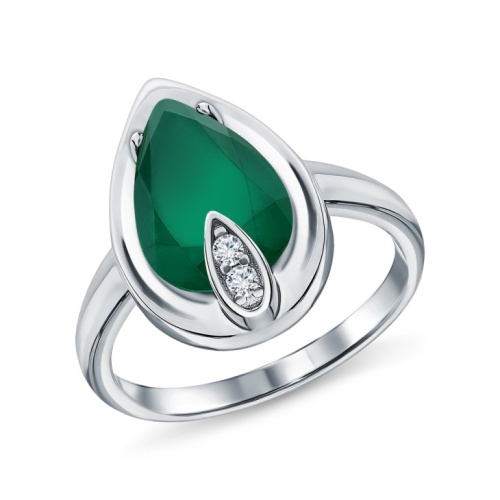 Серебряное кольцо с фианитами и агатами природными