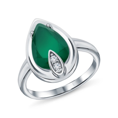 Серебряное кольцо с фианитами и агатами природными