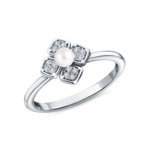 Серебряное кольцо с жемчугом и фианитами