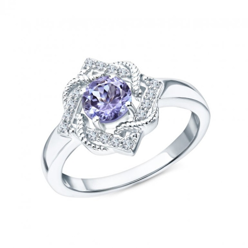 Серебряное кольцо с фианитами и александритом