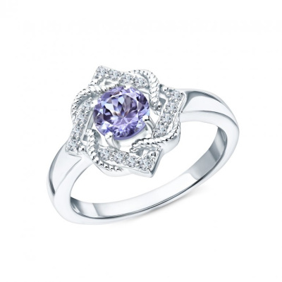 Серебряное кольцо с фианитами и александритом