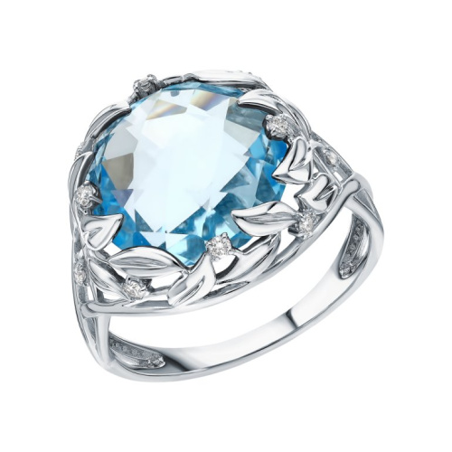 Золотое кольцо с бриллиантами природными и топазами природными