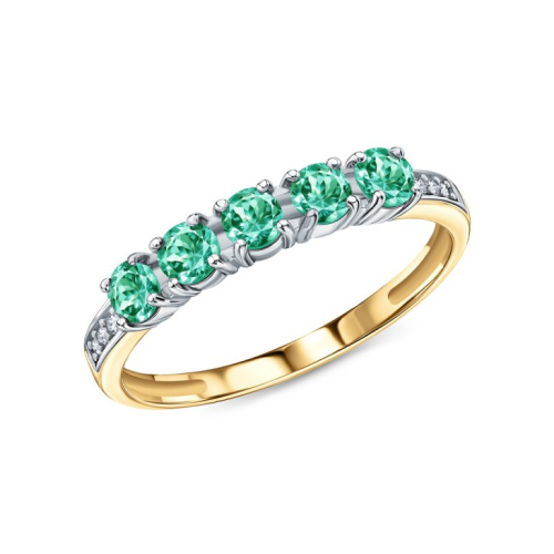 Золотое кольцо с бриллиантами природными и изумрудами природными