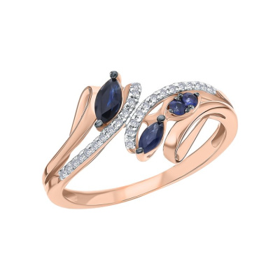 Золотое кольцо с бриллиантами природными и сапфирами природными