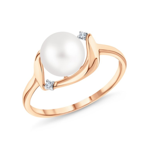 Золотое кольцо с бриллиантами природными и жемчугом