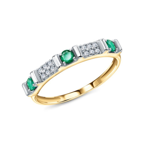 Золотое кольцо с бриллиантами природными и изумрудами природными