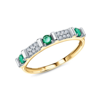 Золотое кольцо с бриллиантами природными и изумрудами природными