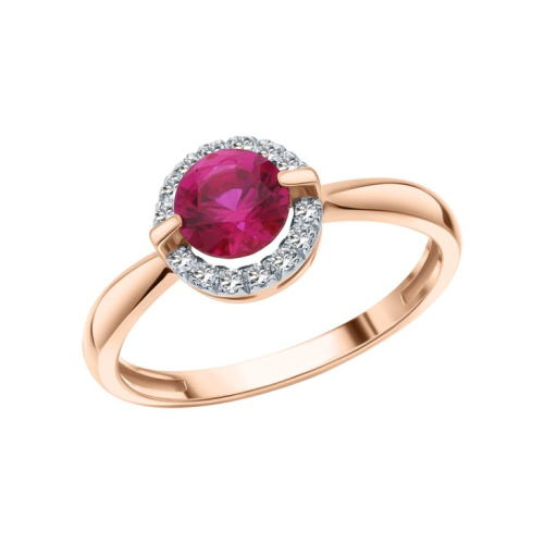 Золотое кольцо с бриллиантами природными и рубинами выращенными