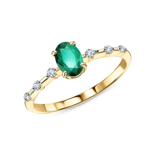 Золотое кольцо с бриллиантами природными и изумрудами природными