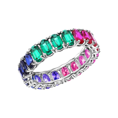 Золотое кольцо с природными сапфирами, танзанитами и с выращенными рубинами, сапфирами, изумрудами