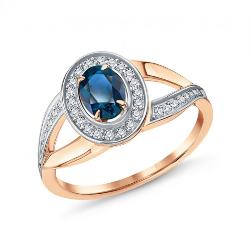 Золотое кольцо с бриллиантами природными и топазами природными