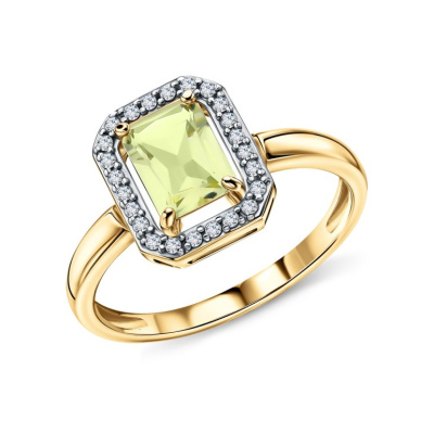 Золотое кольцо с бриллиантами природными и кварцами природными