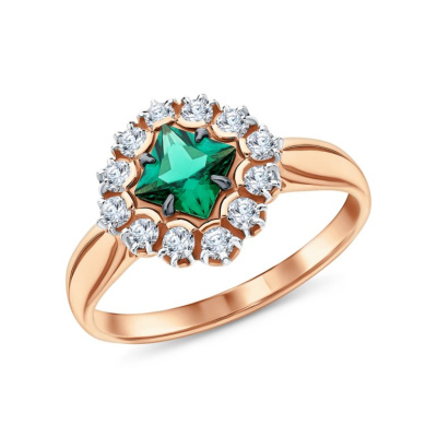 Золотое кольцо с сапфирами природными и изумрудами выращенными