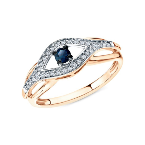 Золотое кольцо с бриллиантами природными и сапфирами природными