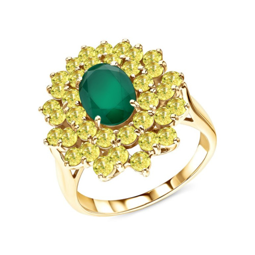 Золотое кольцо с агатами природными и сапфирами природными