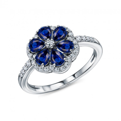 Золотое кольцо с бриллиантами природными и сапфирами природными