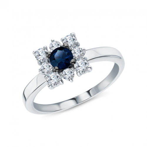 Золотое кольцо с бриллиантами природными и сапфирами природными