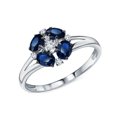 Золотое кольцо с бриллиантами природными и сапфирами природными