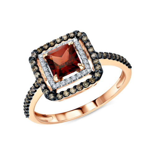 Золотое кольцо с бриллиантами природными и гранатами природными