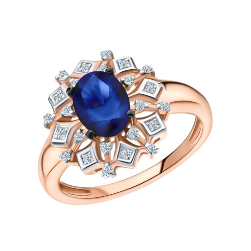 Золотое кольцо с бриллиантами природными и сапфирами природными