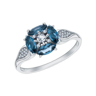 Золотое кольцо с бриллиантами природными и топазами природными