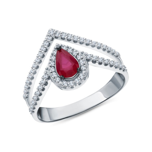 Золотое кольцо с бриллиантами природными и рубинами природными