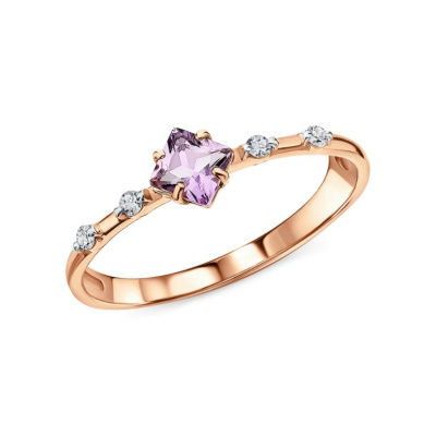 Серебряное кольцо с фианитами и аметистами природными