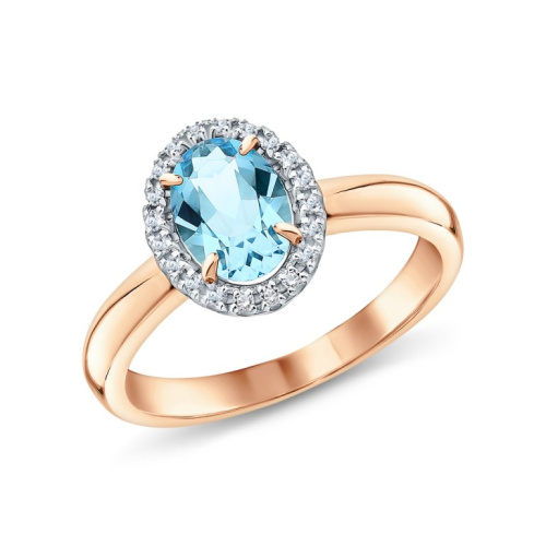 Золотое кольцо с бриллиантами природными и топазами природными