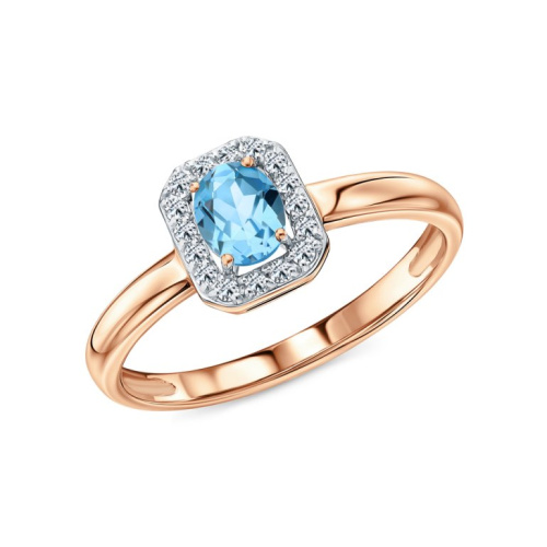 Золотое кольцо с бриллиантами природными и топазами природными