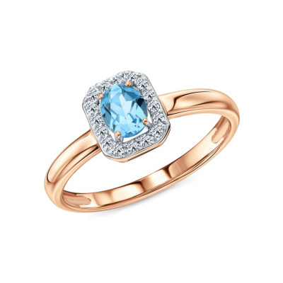 Золотое кольцо с бриллиантами природными и топазами природными